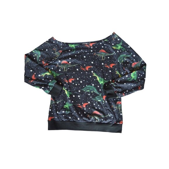 NWT Womens Dinosaur Off Shoulder Pullover Black Size XL Casual Kidcore Nerdy - Picture 5 of 6